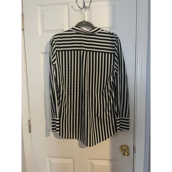 Nine West | Mixed Stripes Button Down Top Long Sleeve Black White | Size Medium - Picture 3 of 3